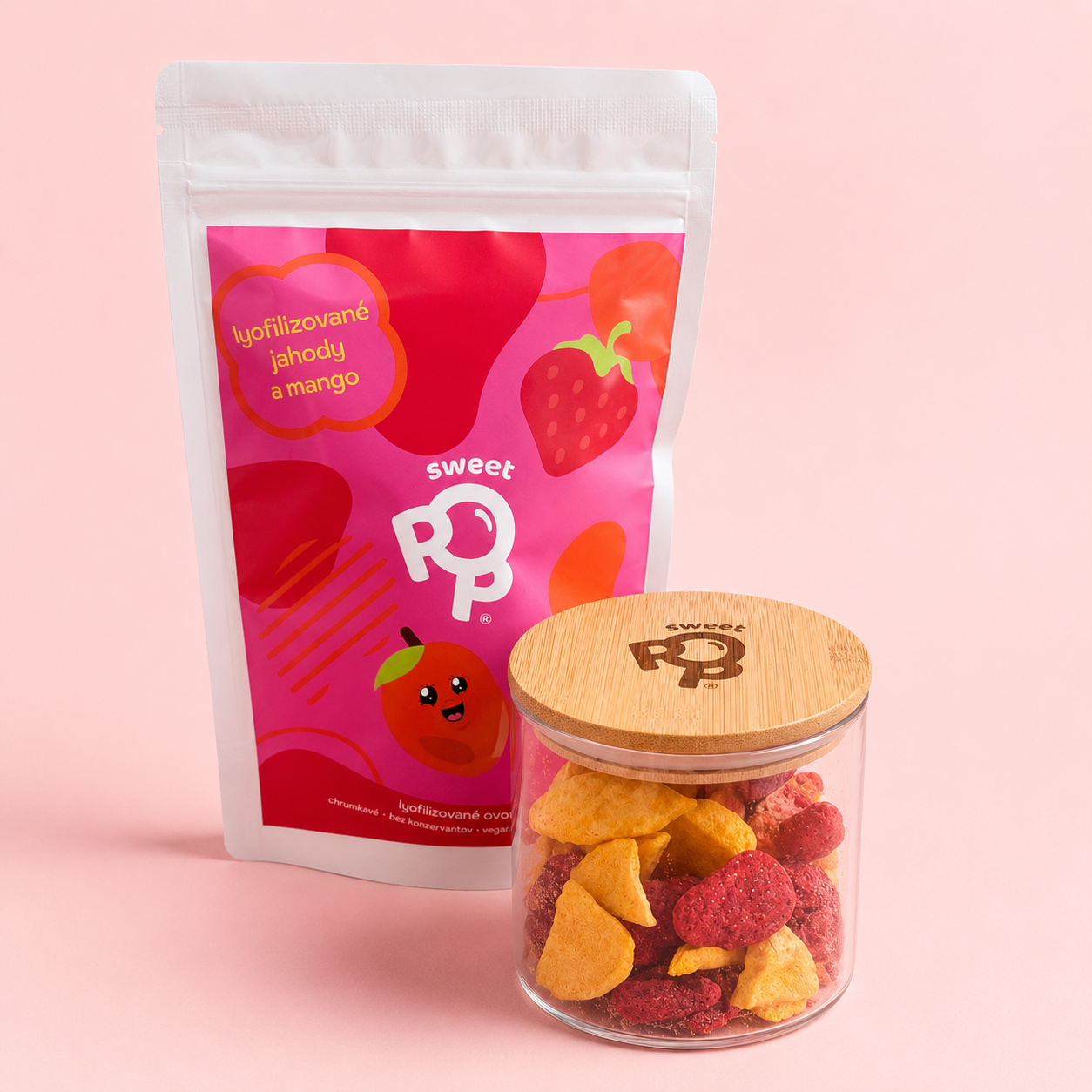 Sweet Pop chrumkavý set - lyofilizované ovocie so sklenennou dózou