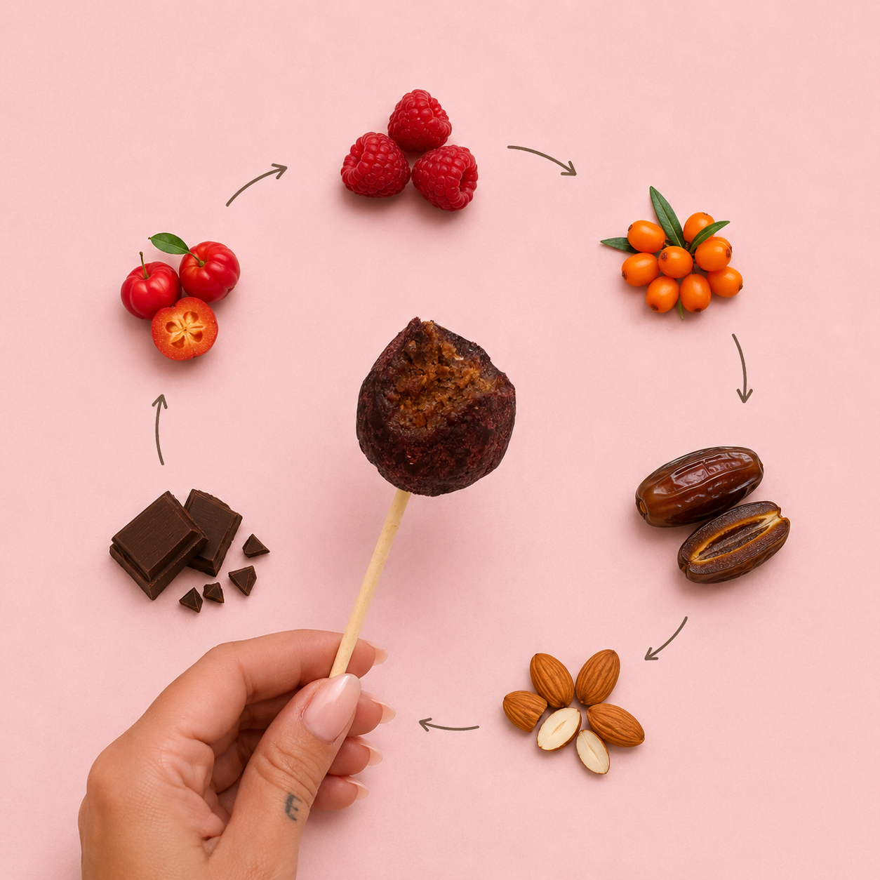 10 ks SweetPop RAW lízatká z datlí – Malina & Rakytník