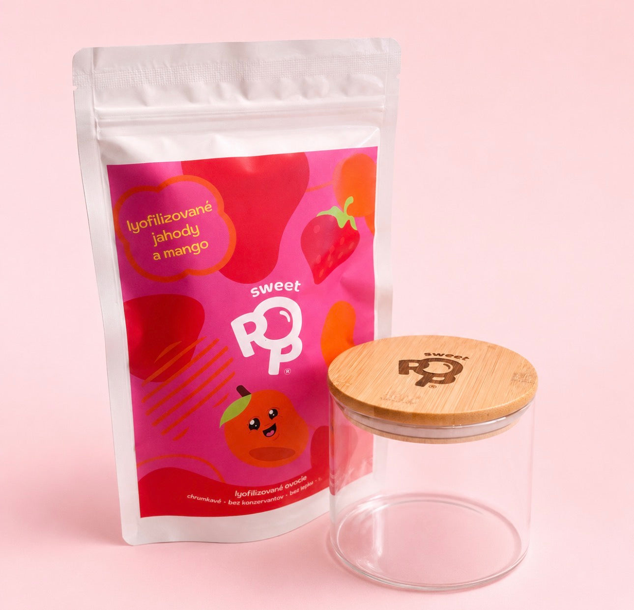 Sweet Pop chrumkavý set - lyofilizované ovocie so sklenennou dózou