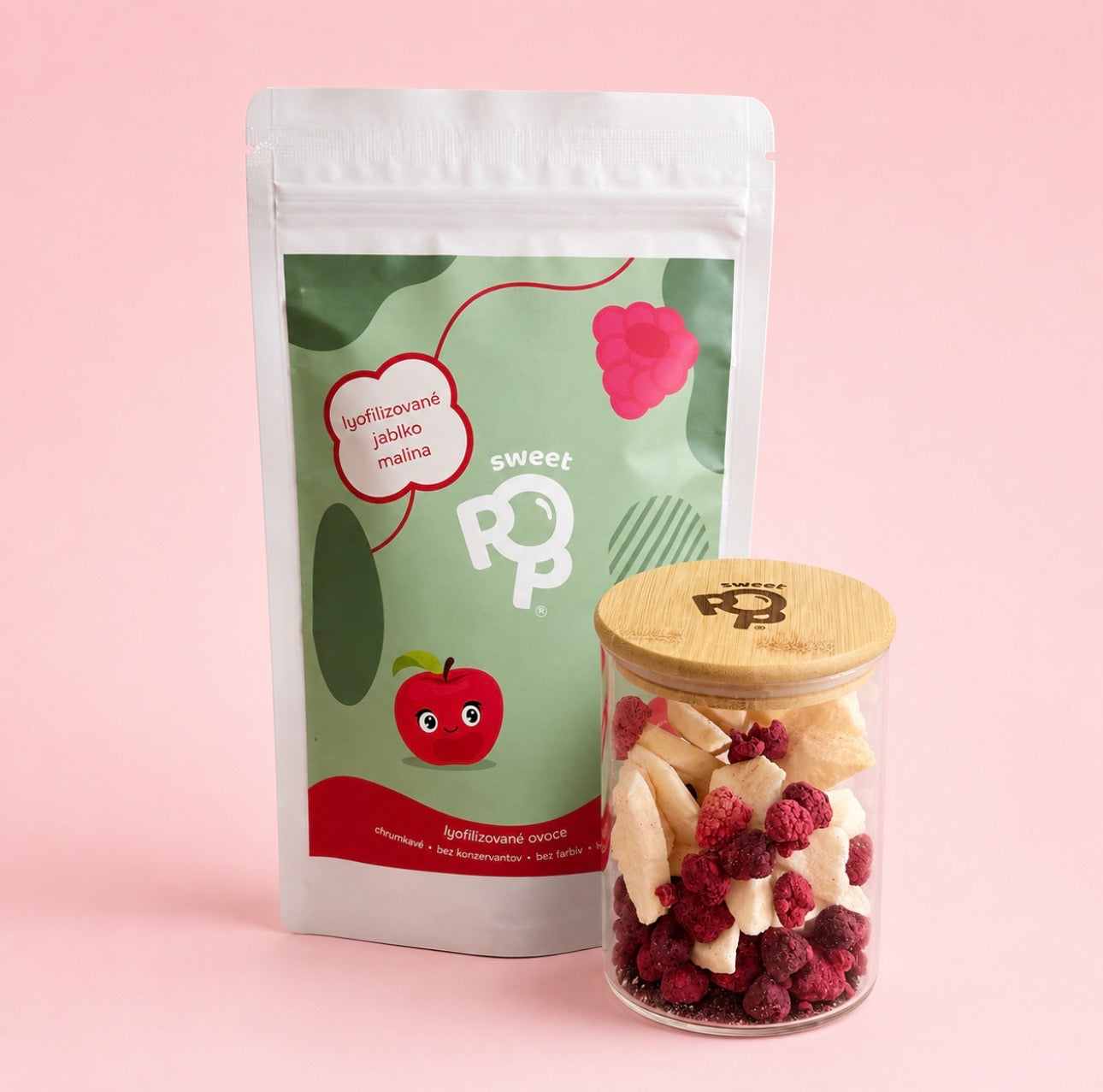 Sweet Pop chrumkavý set - lyofilizované ovocie so sklenennou dózou