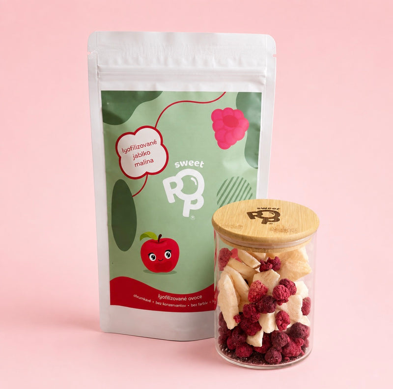 Sweet Pop chrumkavý set - lyofilizované ovocie so sklenennou dózou