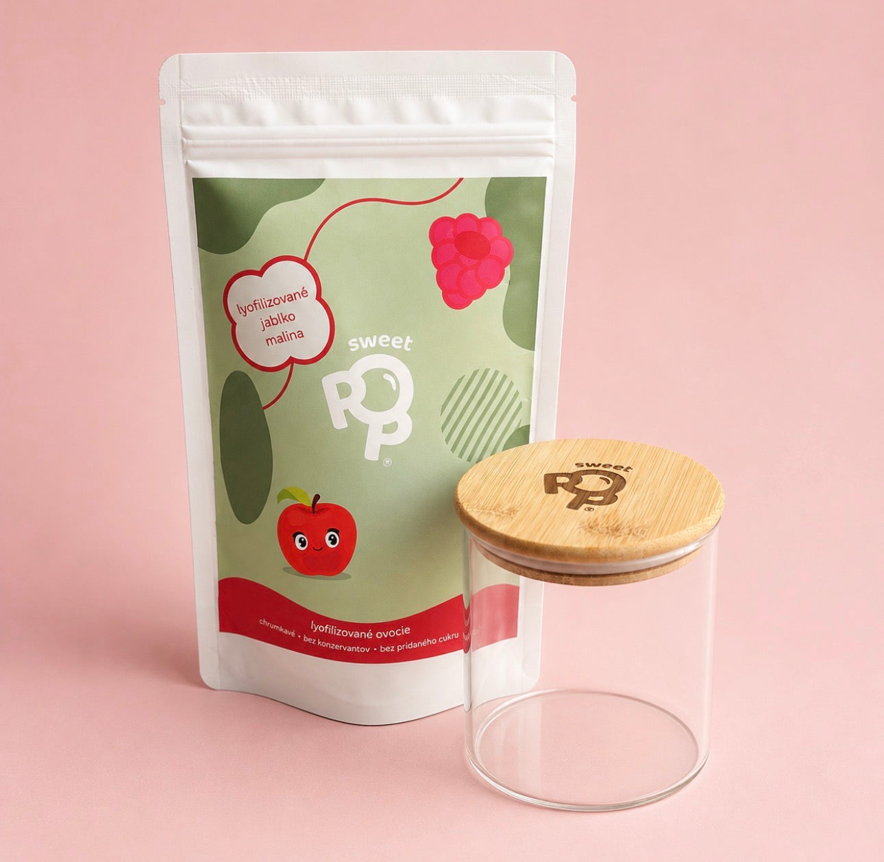 Sweet Pop chrumkavý set - lyofilizované ovocie so sklenennou dózou